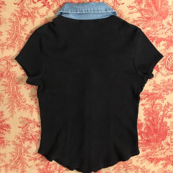 🚨SOLD🚨VINTAGE 90'S DENIM COLLAR TOP - Picture 3 of 4