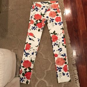 White Floral Stretchy Jeans Jeggings