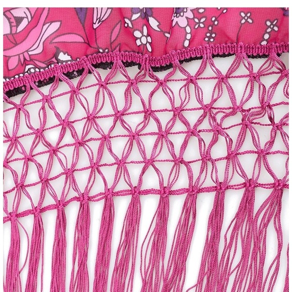 Pink and purple bohemian fringe kimono cover up - Picture 7 of 8