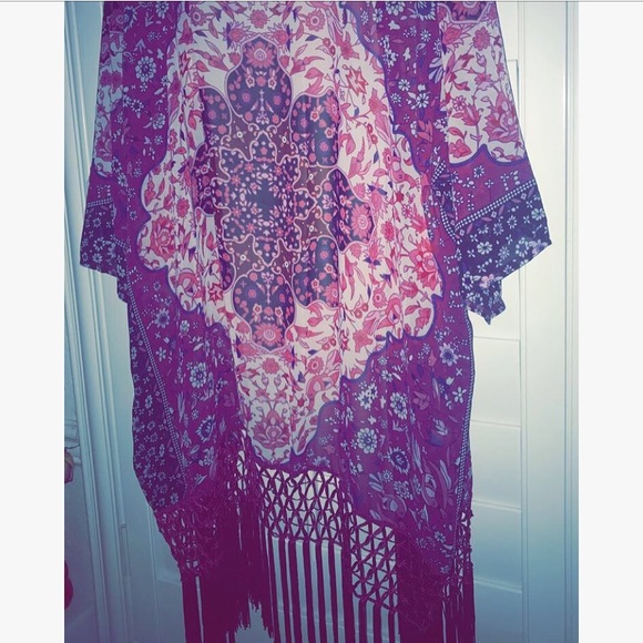 Pink and purple bohemian fringe kimono cover up - Picture 8 of 8