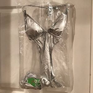 Metallic Silver Sexy Cutout Monokini