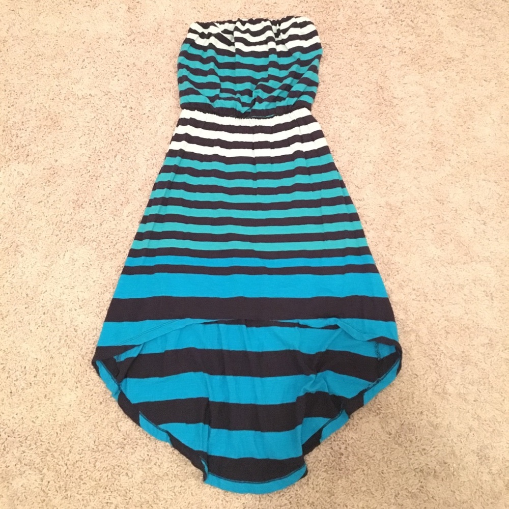 NWOT strapless striped high-low dress