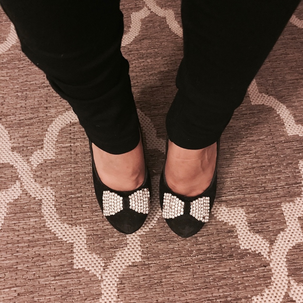 Forever 21 Black Suede Bow with Rhinestones Heels