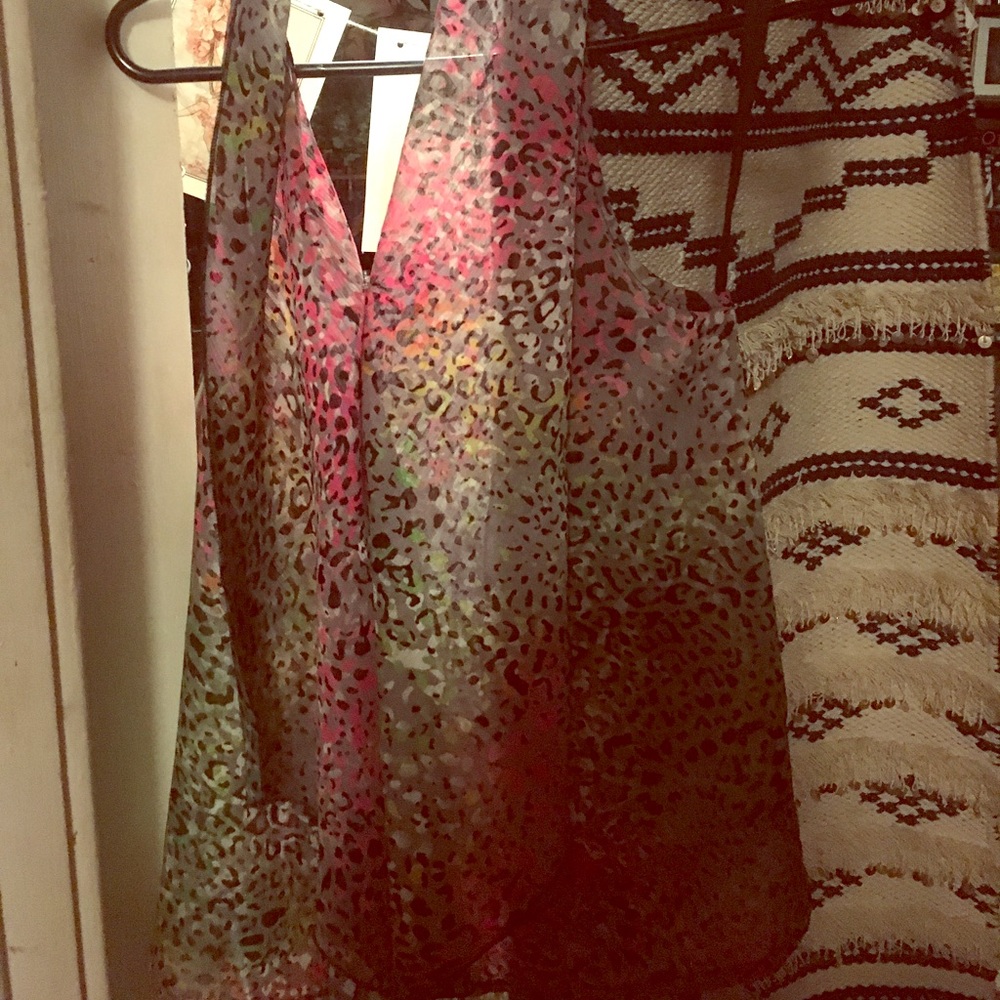 Rainbow cheetah print flowy halter top