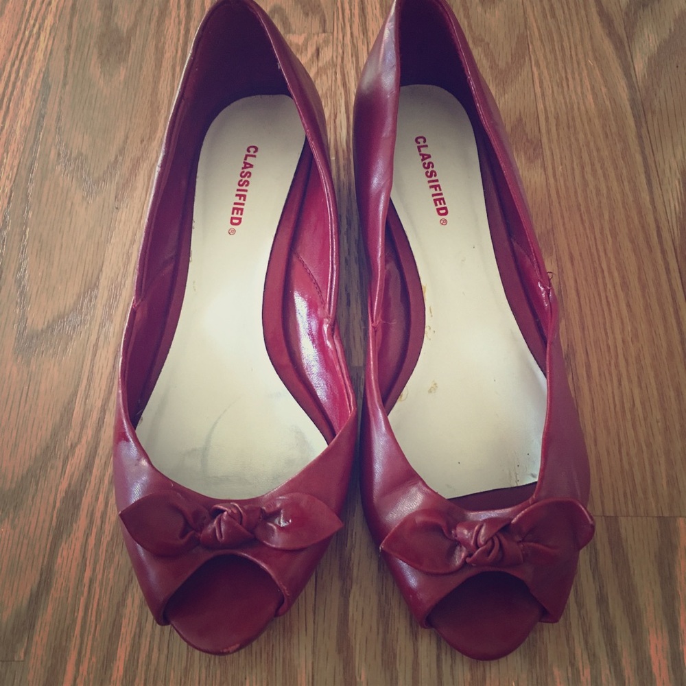 Cute, red, small wedge peep toe shoes