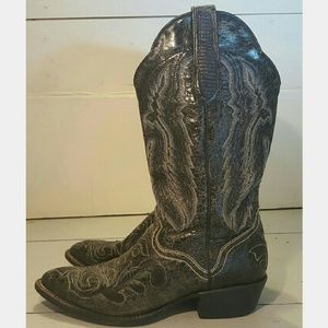 J.B. Dillon Leather Black Cowboy Cowgirl Boots