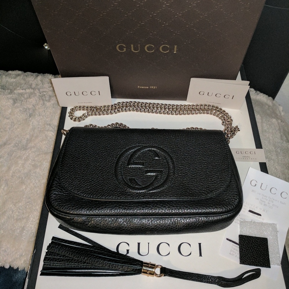 ❤️SOLD💕AuthenticGucciSoho Flap Bag Black leather - Picture 2 of 7