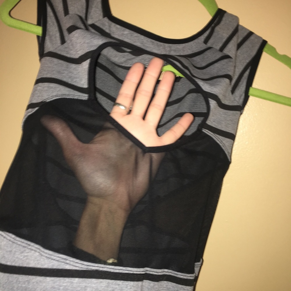 Gray and black midi bodycon stripes&see thru dress