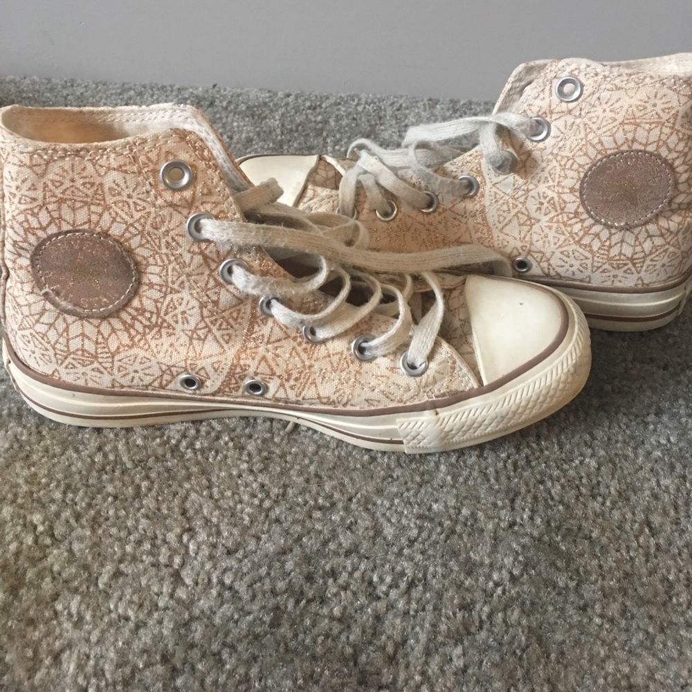 Gold glitter and tan boho Converse high tops