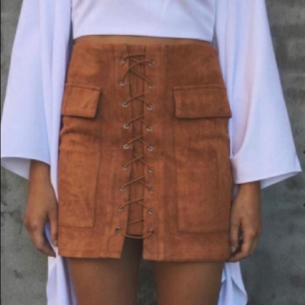 Tan lace up mini skirt🌟🍭😍 - Picture 1 of 2