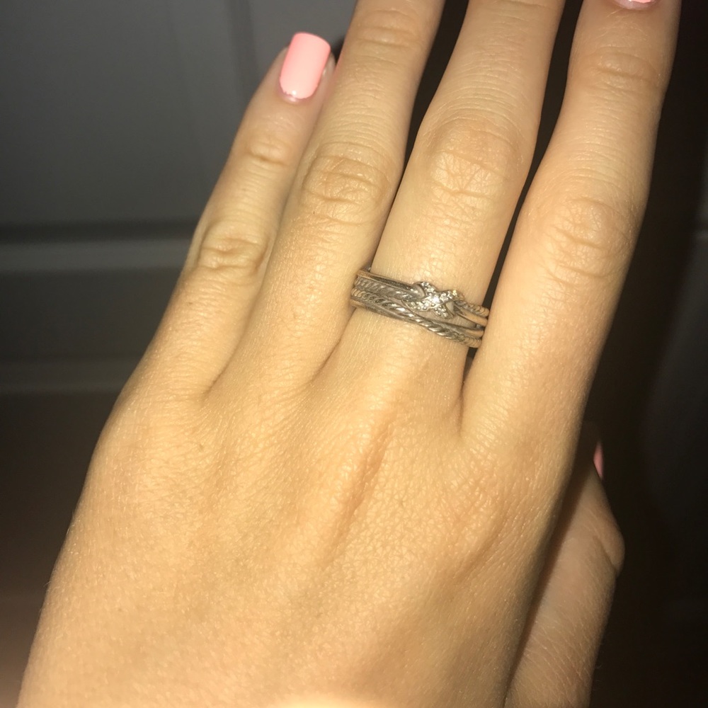 David Truman crossover ring with diamonds