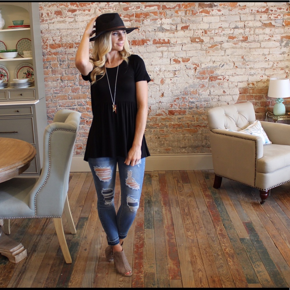 ❗️LAST ❗️Black short sleeve bandeau babydoll tunic - Picture 3 of 6