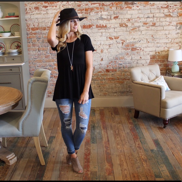 ❗️LAST ❗️Black short sleeve bandeau babydoll tunic - Picture 3 of 6