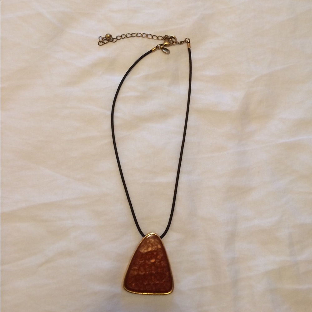 Chico's coral leather trim necklace.