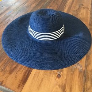 Blue Sun Hat with White Stripes