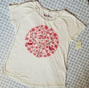 NWT Lucky Brand Tree Bird top curved bottom