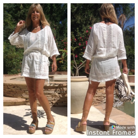 VIX White Crochet and Fringed Beach Cover Up (Med) - Picture 3 of 8