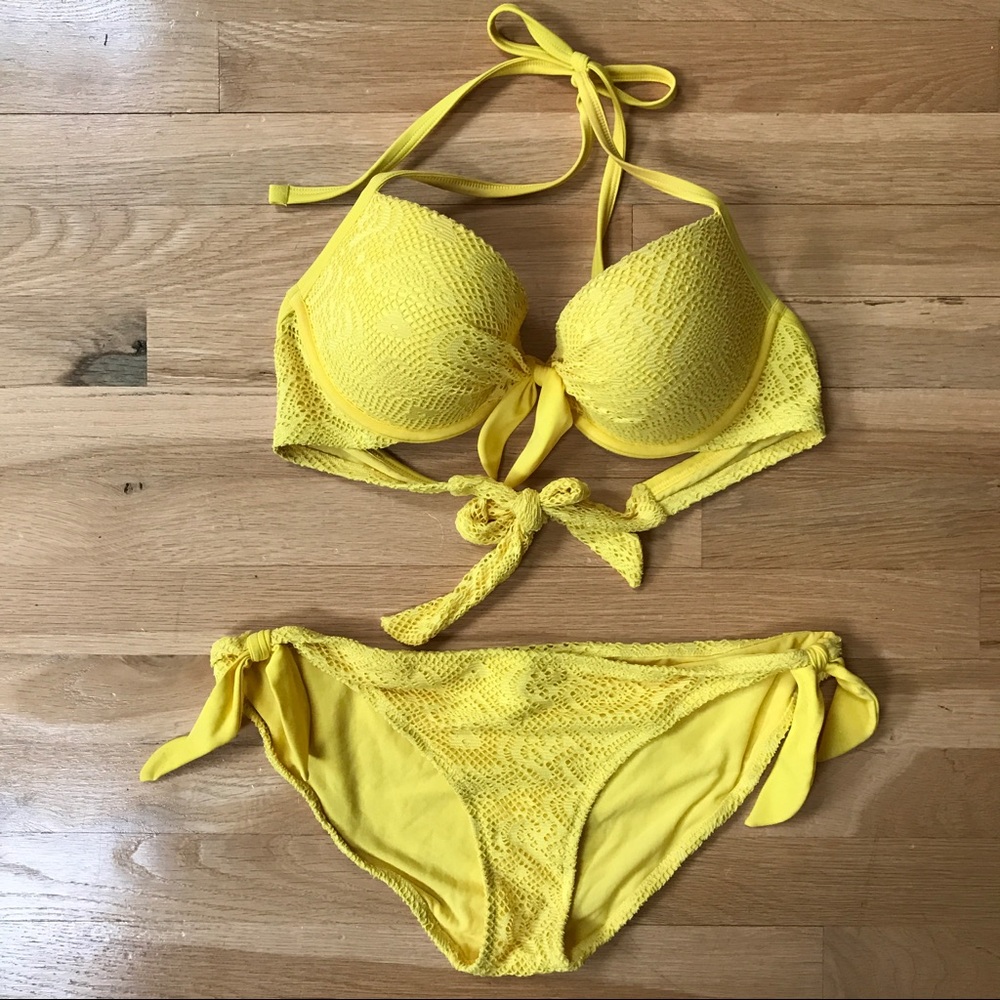 Aerie Yellow Push Up Halter Bikini