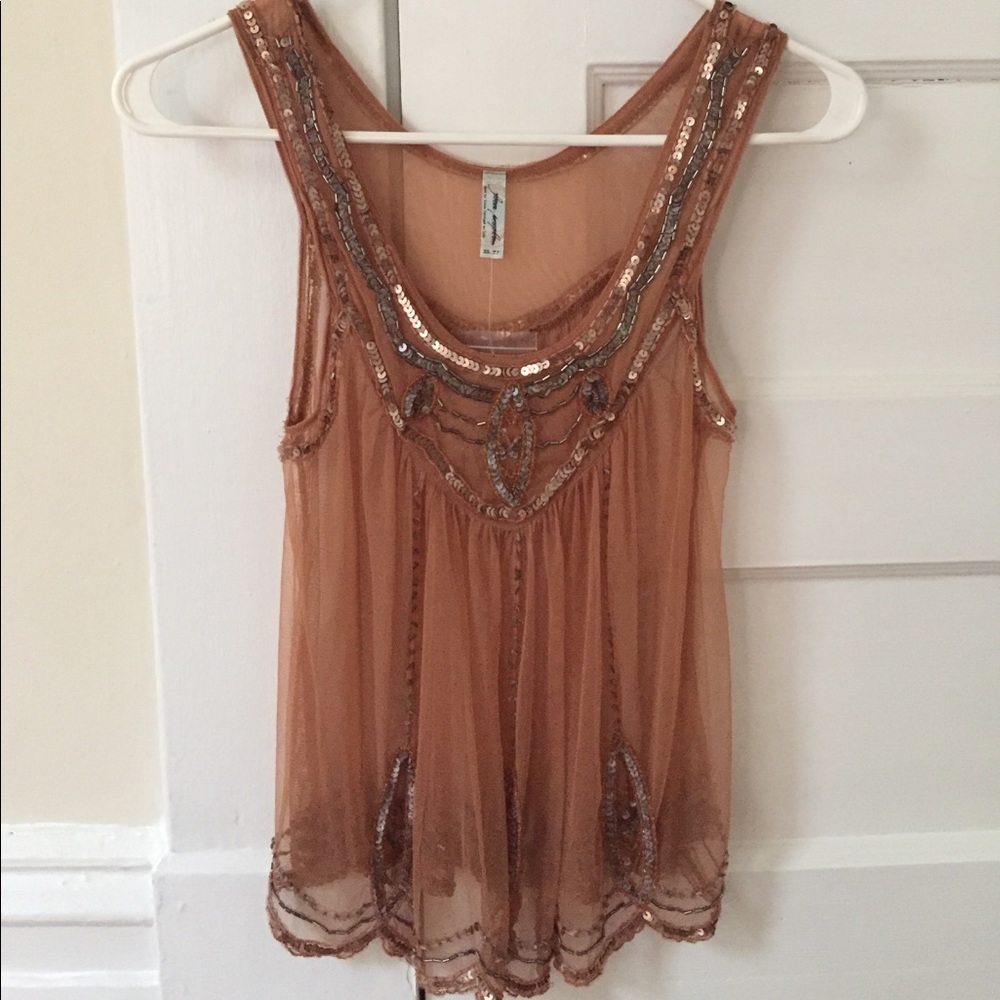 Free People beaded sheer top XS