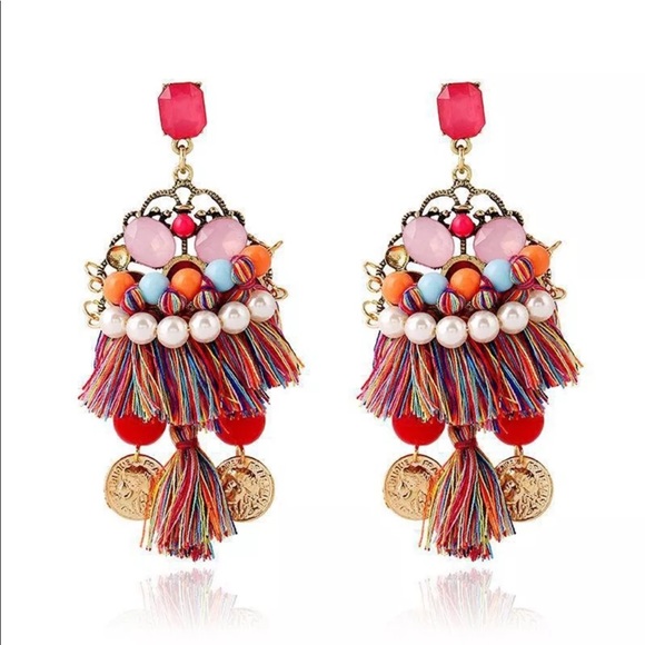 🆕MOROCCAN GYPSY CHÍC EARRINGS COIN TASSELS - Picture 1 of 8