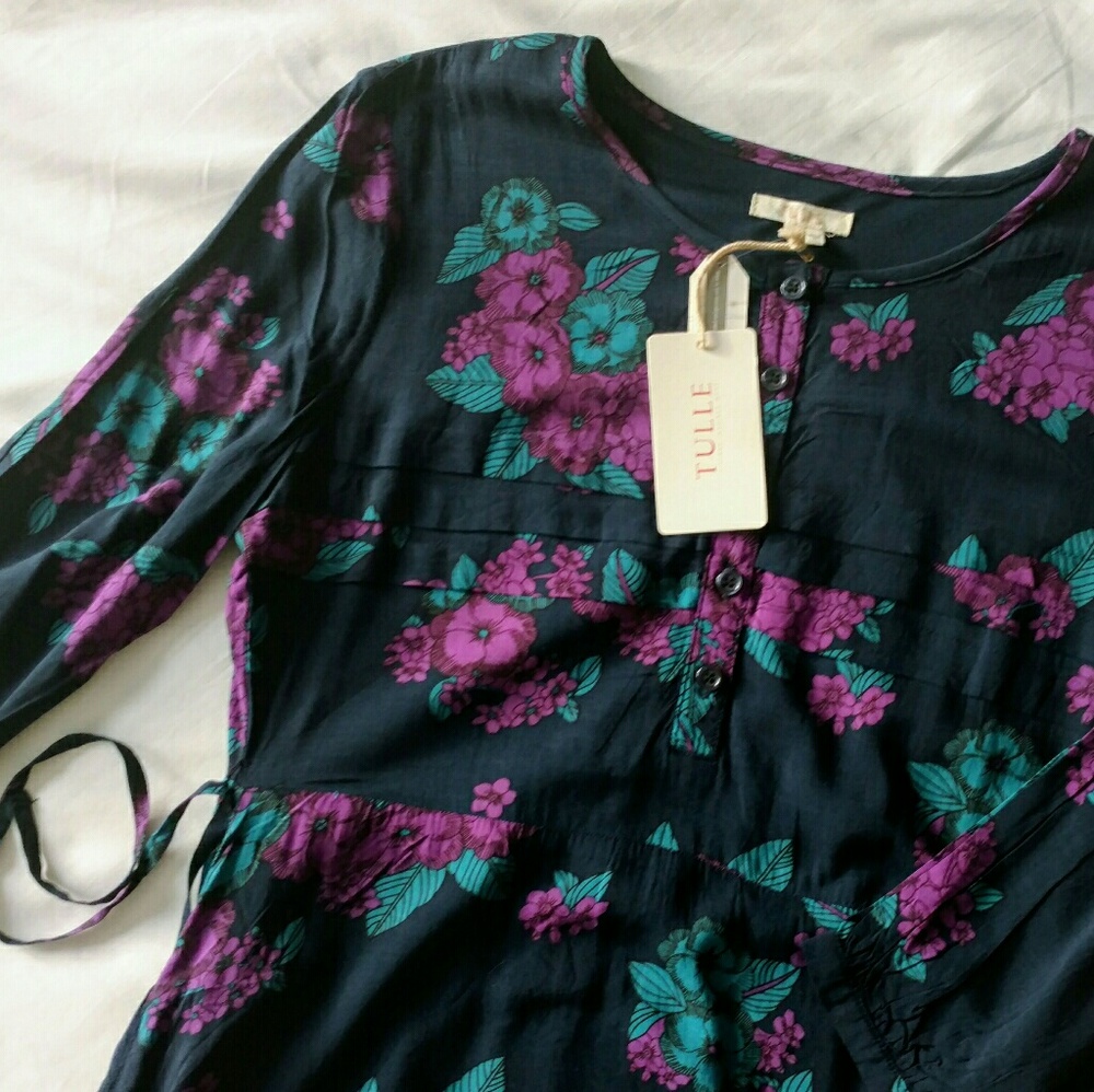 Modcloth Tulle Dark Teal Floral Fit&Flare Dress