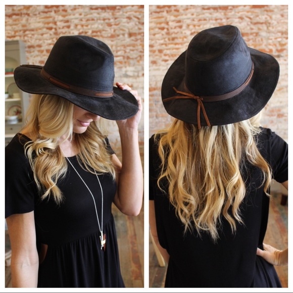 Black Vegan Suede leather trim hat - Picture 2 of 3