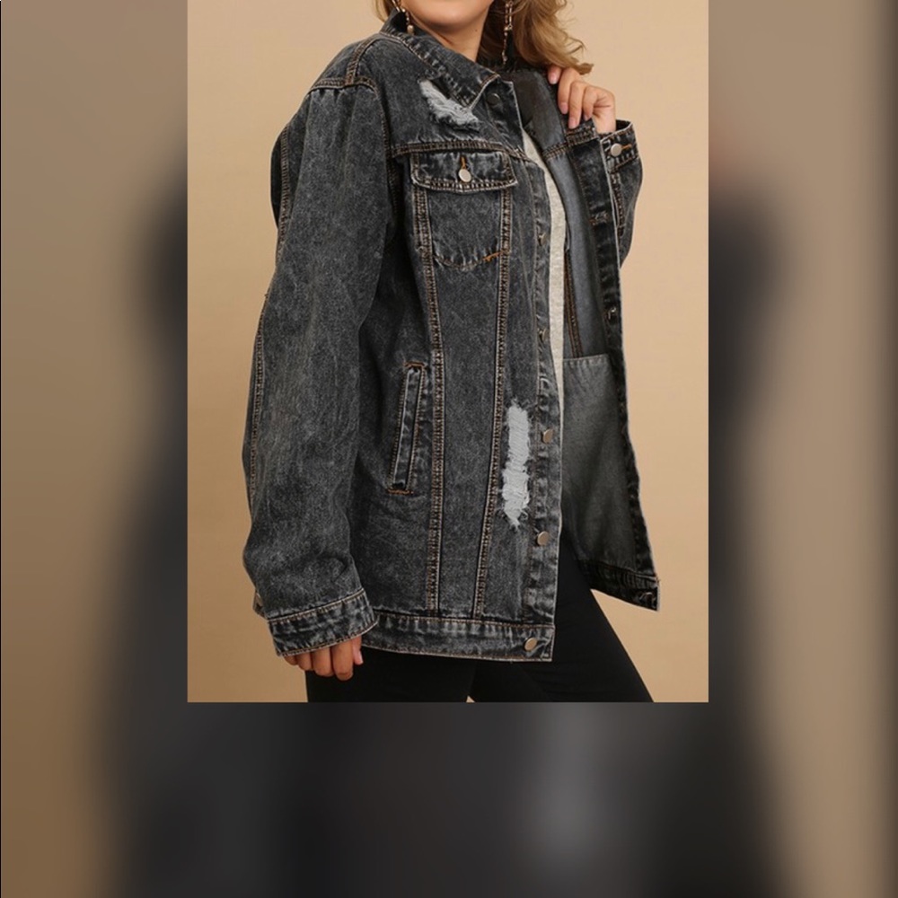 ✅PLUS✅Acid Washed Distressed  Denim Jacket - Picture 4 of 5