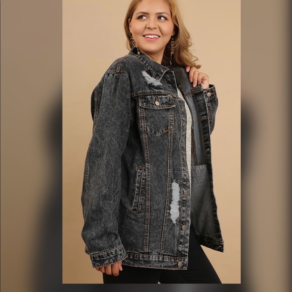 ✅PLUS✅Acid Washed Distressed  Denim Jacket - Picture 2 of 5