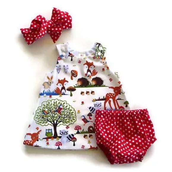 Woodland friends dress w/ bloomers & headband - Picture 2 of 3