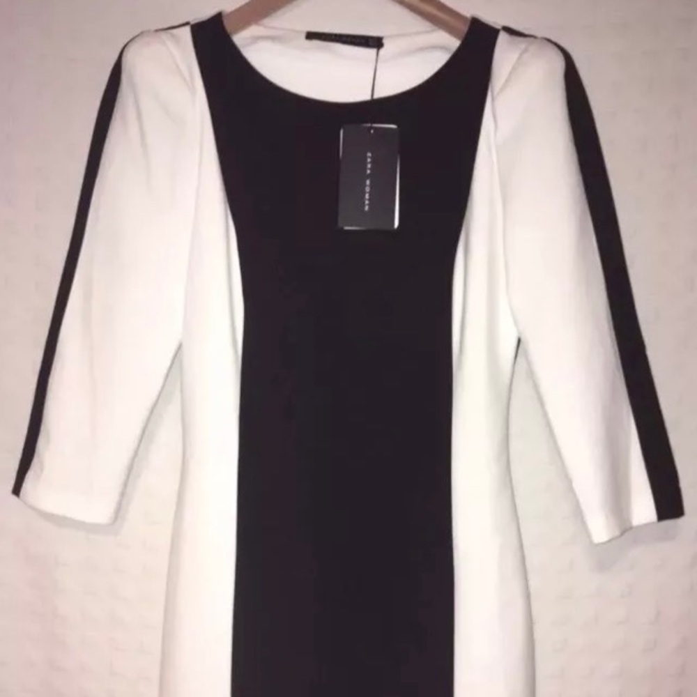 Zara Women's Medium White Black Flare Skirt Dress