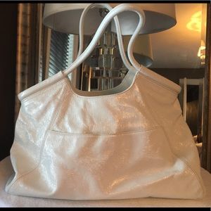 White patent tote