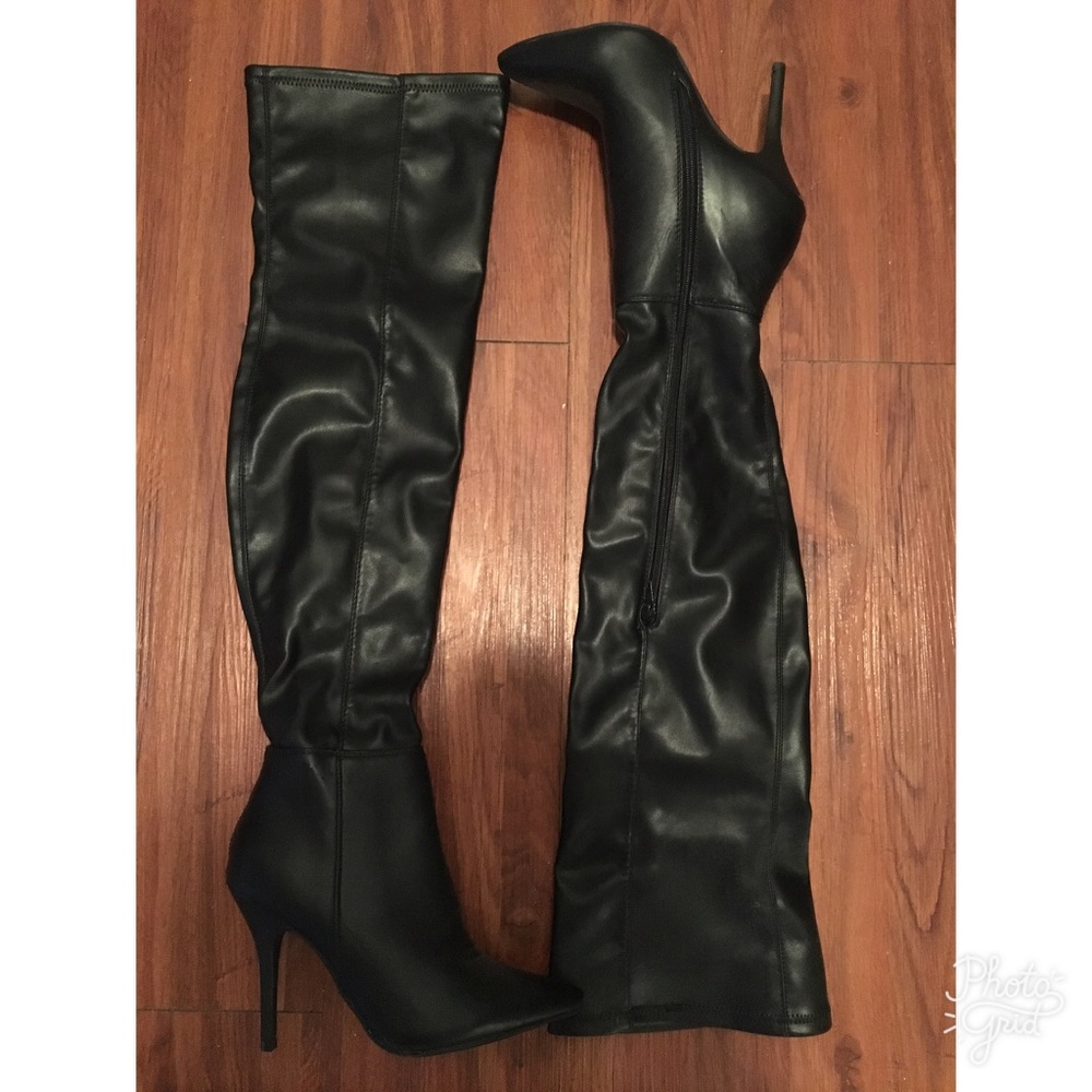 Leather thigh high boots