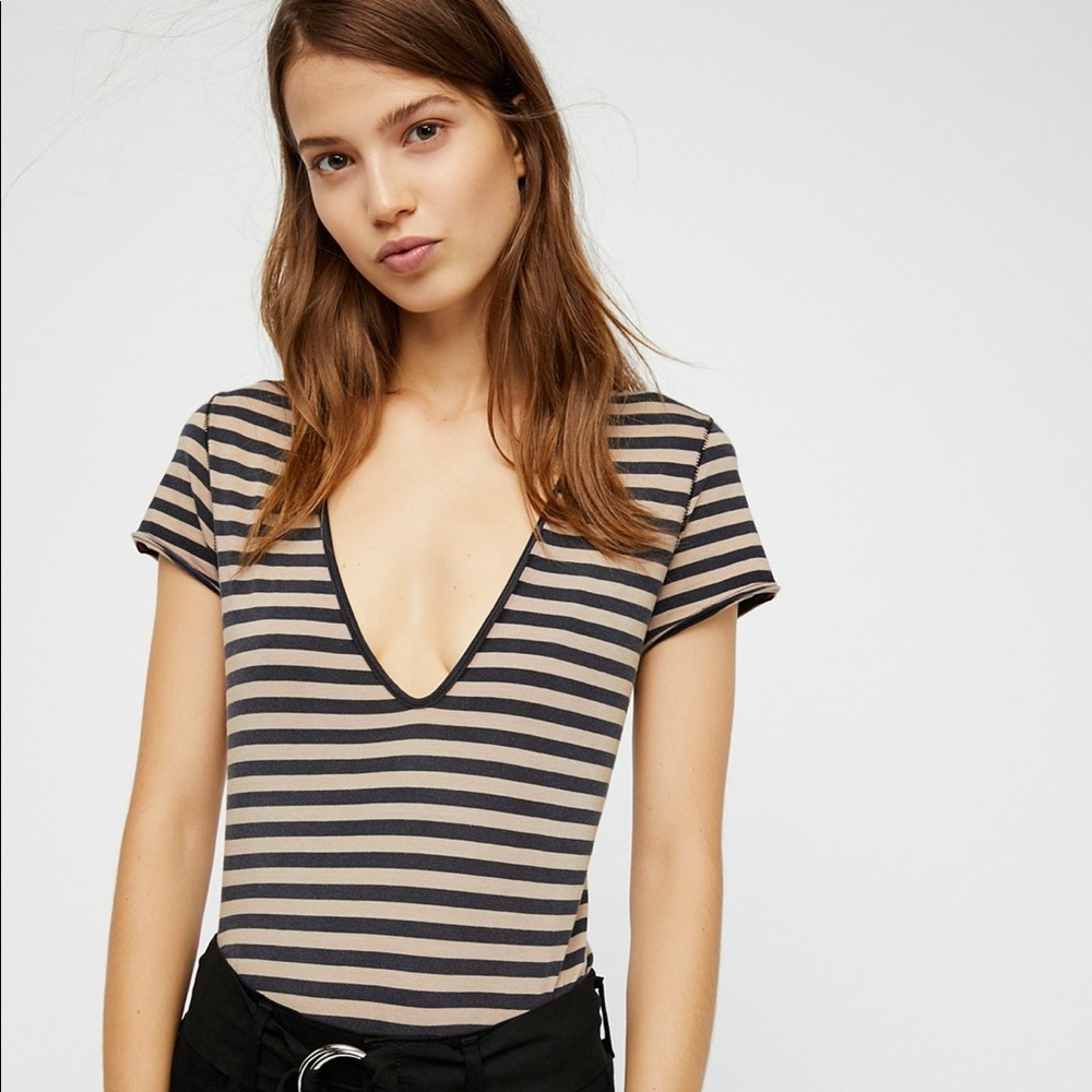 Free People black and tan striped low cut tee