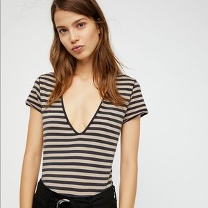 Free People black and tan striped low cut tee
