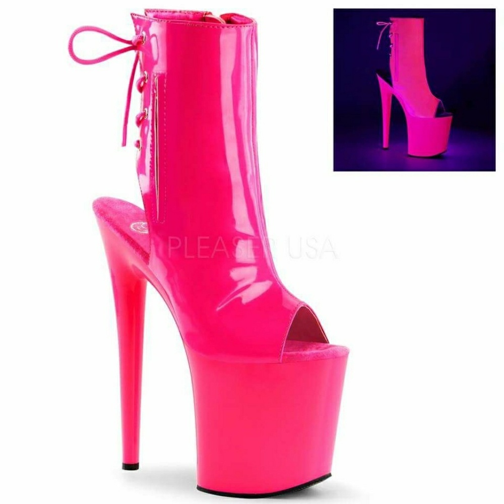 Pleaser Flamingo 8" Hot Pink Ankle Boots Size 6