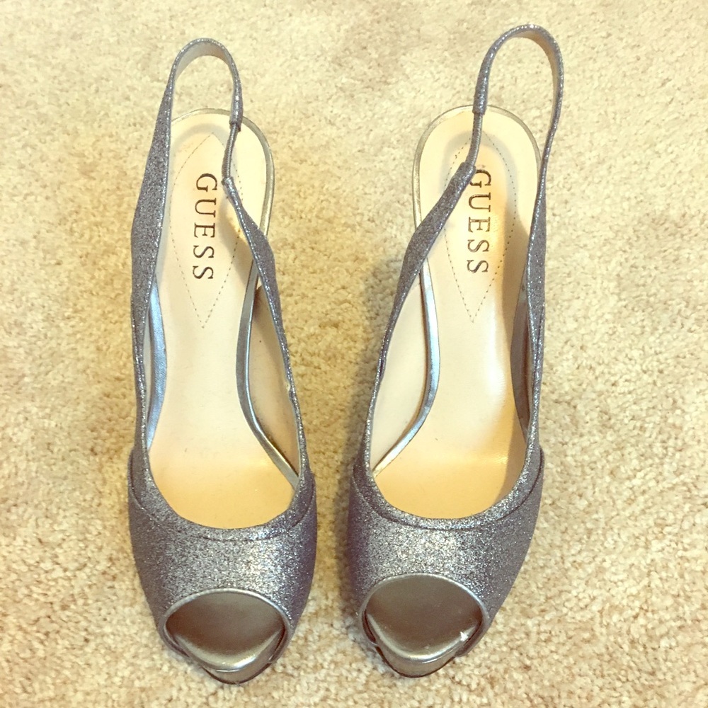 Guess Silver slingback heels 6.5