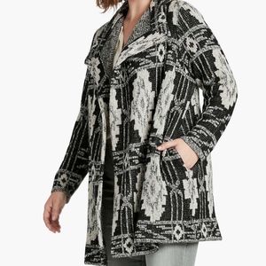 Lucky Brand Chunky Knit Tribal Open Front Cardigan