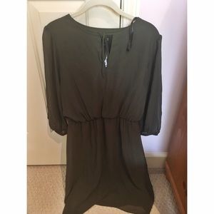 Olive green tie up long sleeve dress