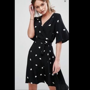 New look heart print wrap dress