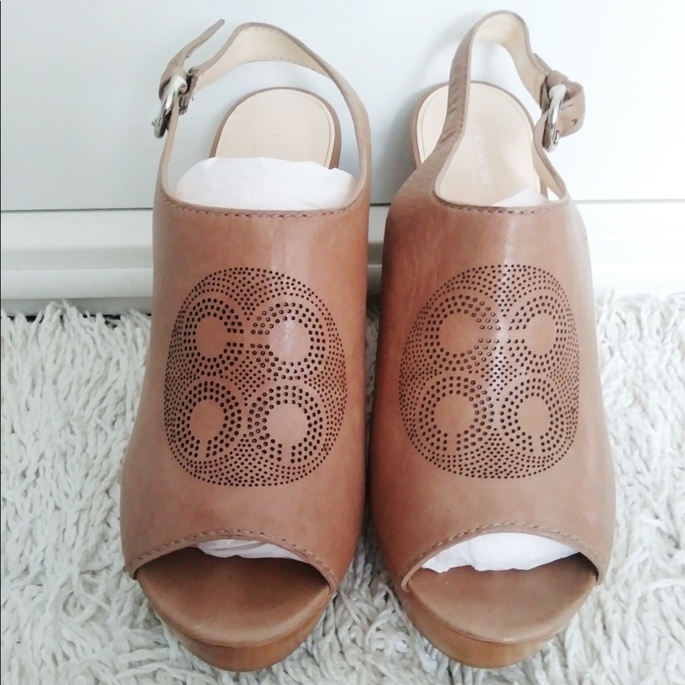 COACH Jade Wooden Wedge Slingback Sandals