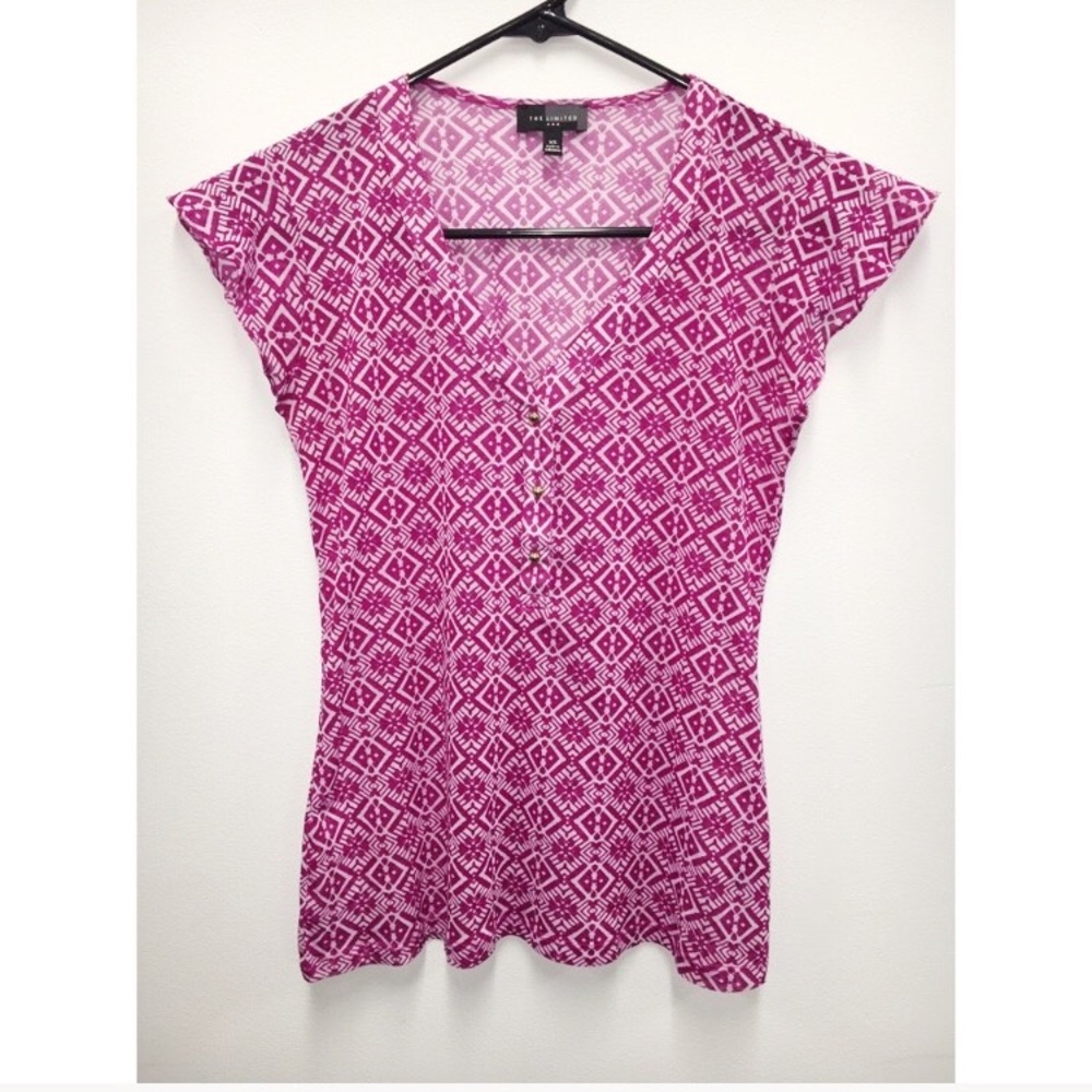 The Limited Purple and White Geometric Mesh Top
