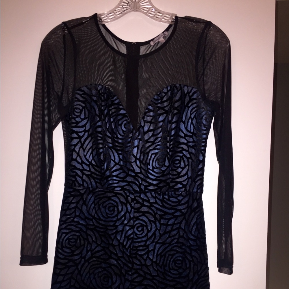 Blue black and mesh romper