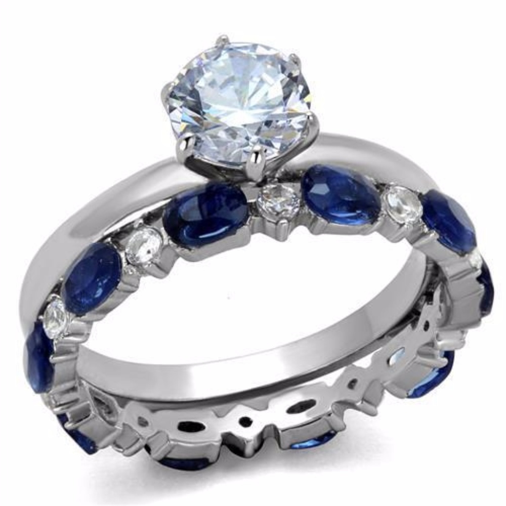 Sapphire Clear Cz Engagement Wedding Ring Set