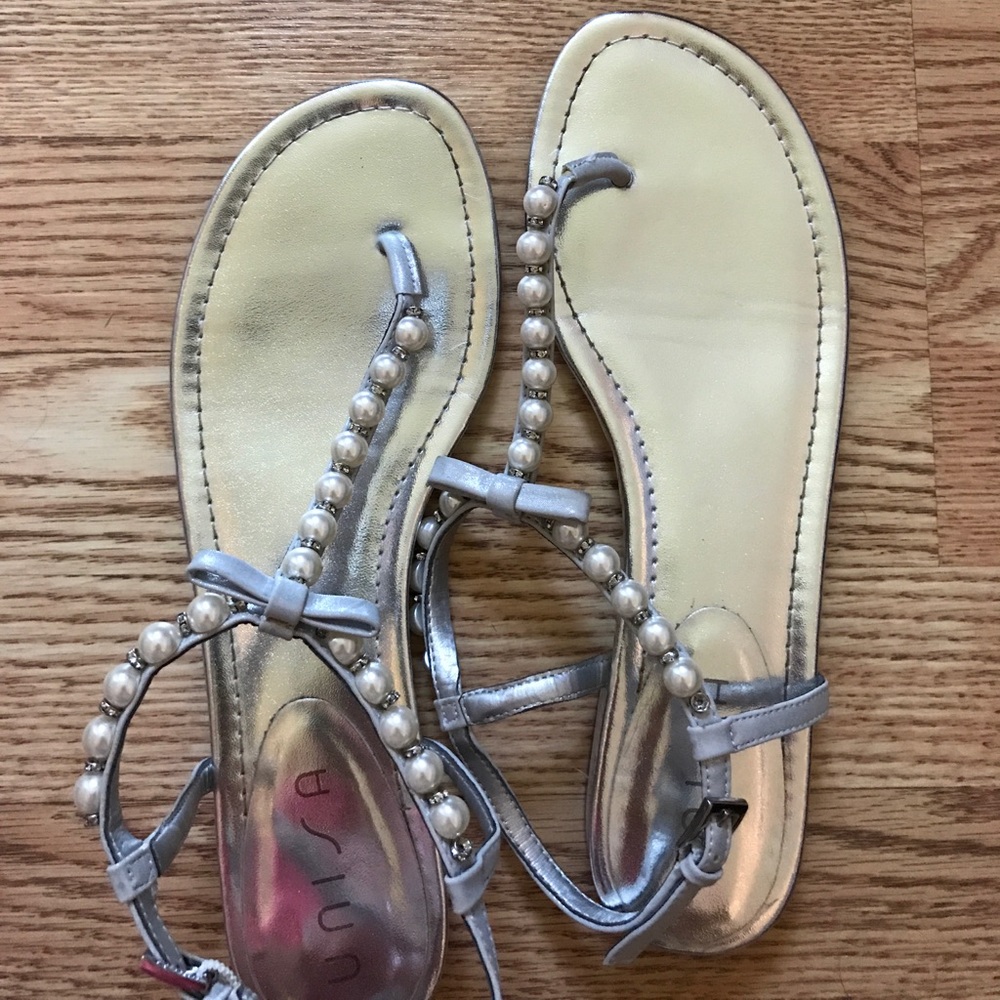 Unisa Silver Dress Sandals with Pearl Details