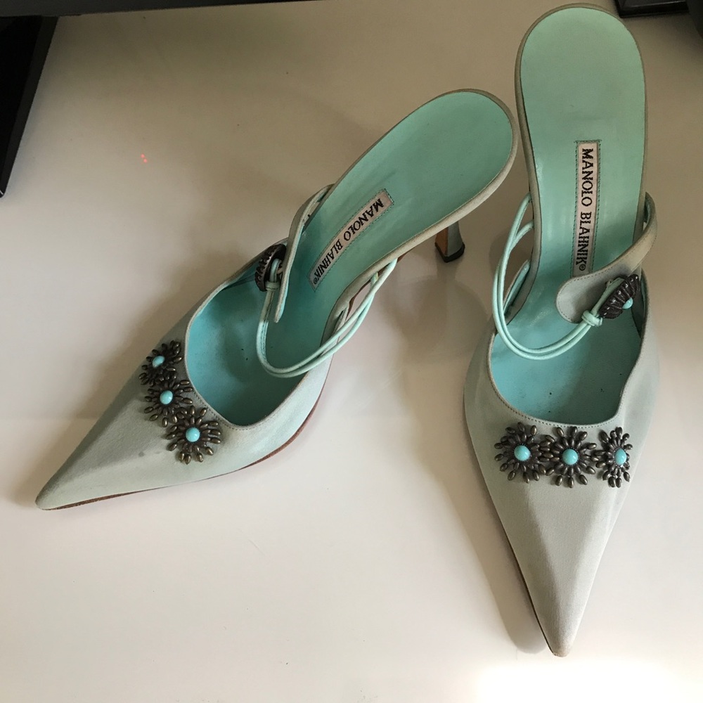 Manolo Blahnik 'Eau de Nil' Mules