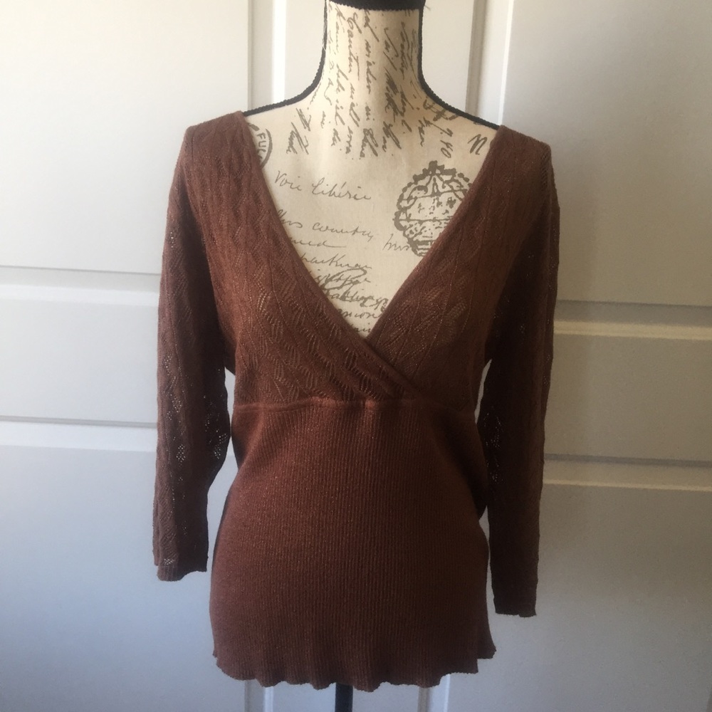 LANE BRYANT Sweater Brown Gold V Neck Size 14/16