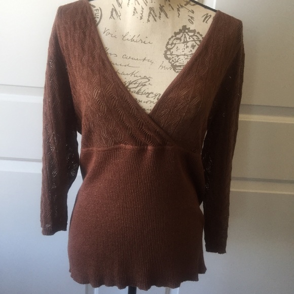 LANE BRYANT Sweater Brown Gold V Neck Size 14/16 - Picture 2 of 7