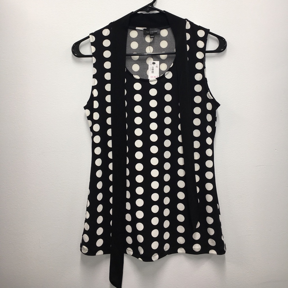 Black and White Polka Dot Tie Neck Top