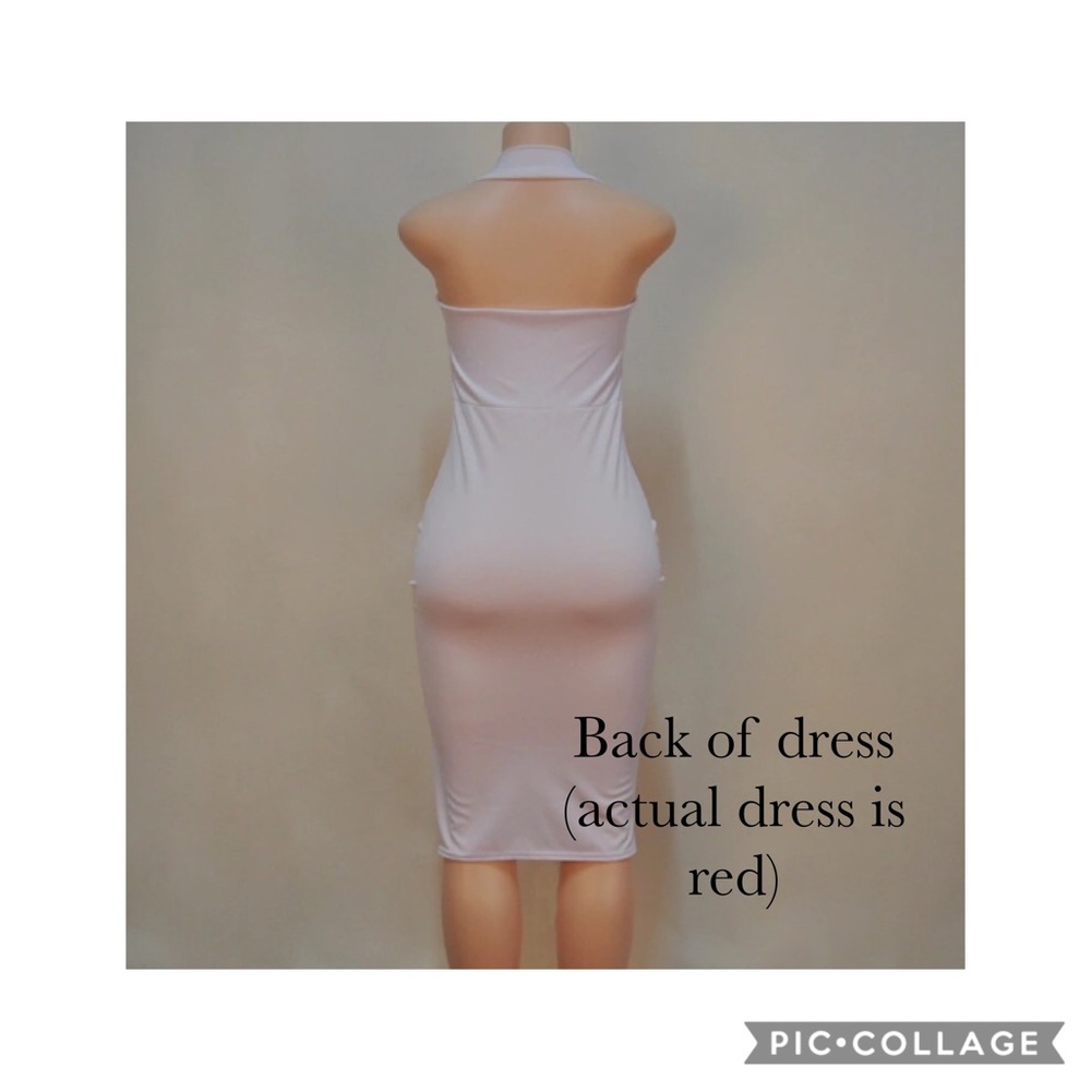 Last 1! Red Hot Fire Backless Bodycon Midi Dress - Picture 3 of 5