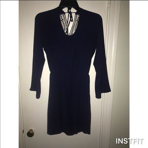 Navy Blue Dress with Flower Detailing on Back